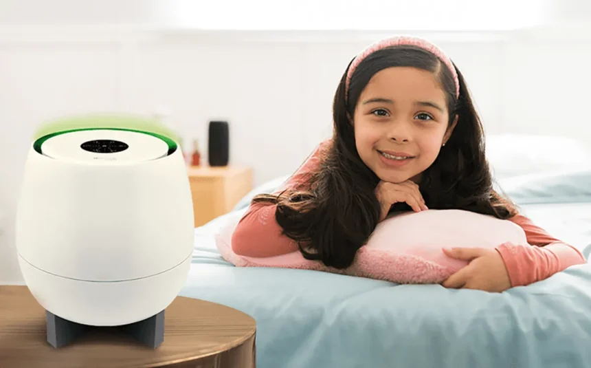 A small girl breathing pure air with HomePure Zayn by QNET