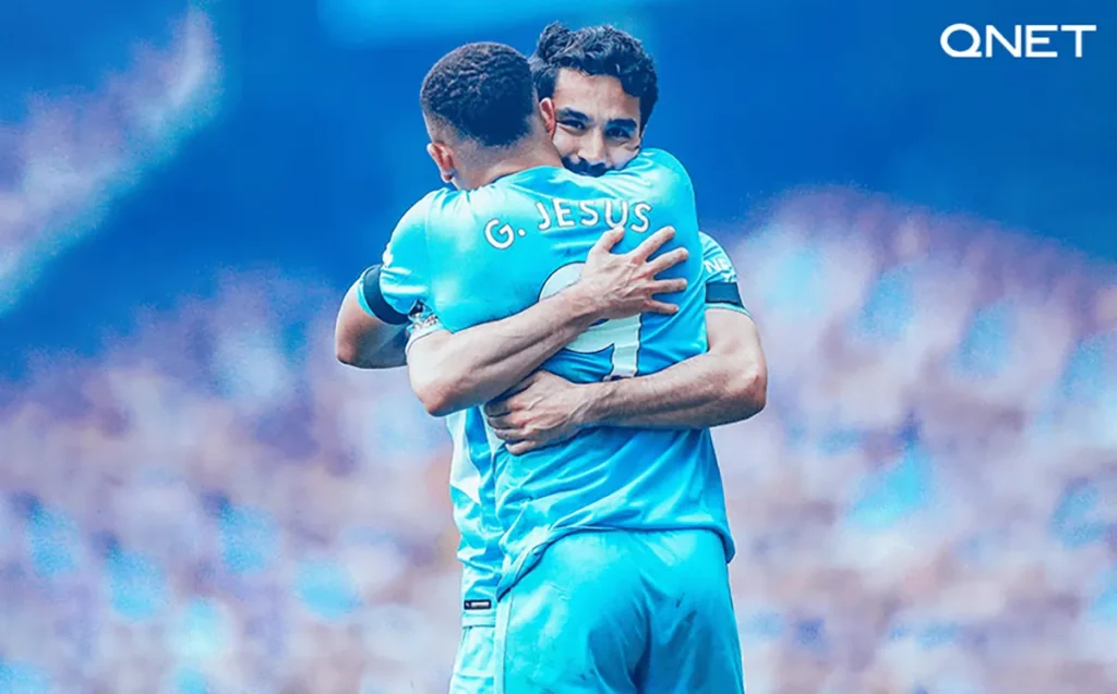 Ilkay Gundogan celebrating after scoring against Aston Villa