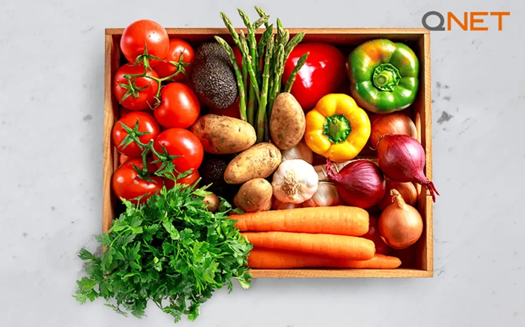 Variety of healthy food on a wooden coaster
