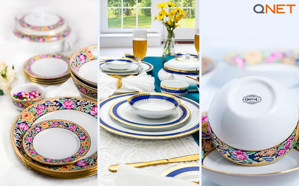 Oritsu dinner sets and tea sets decorated on a dining table