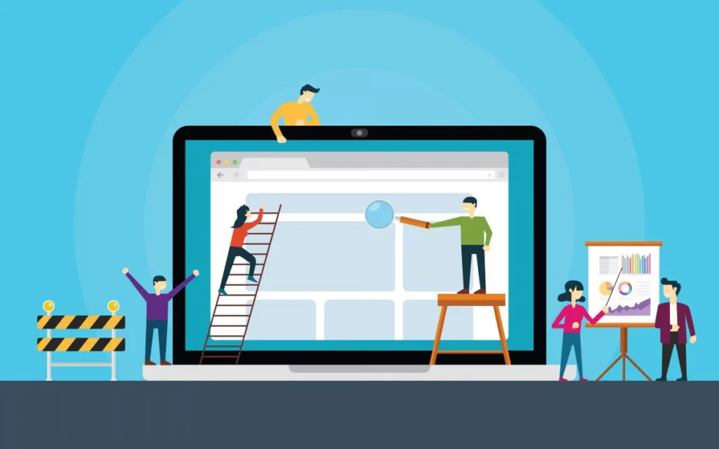 Illustration of people building a website which is integral to get leads